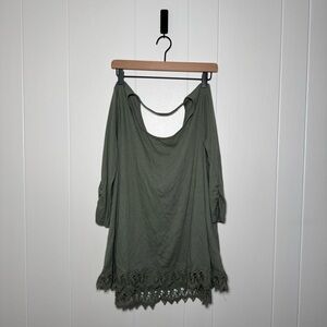 Maurices Olive Green Blouse with Lace Hem